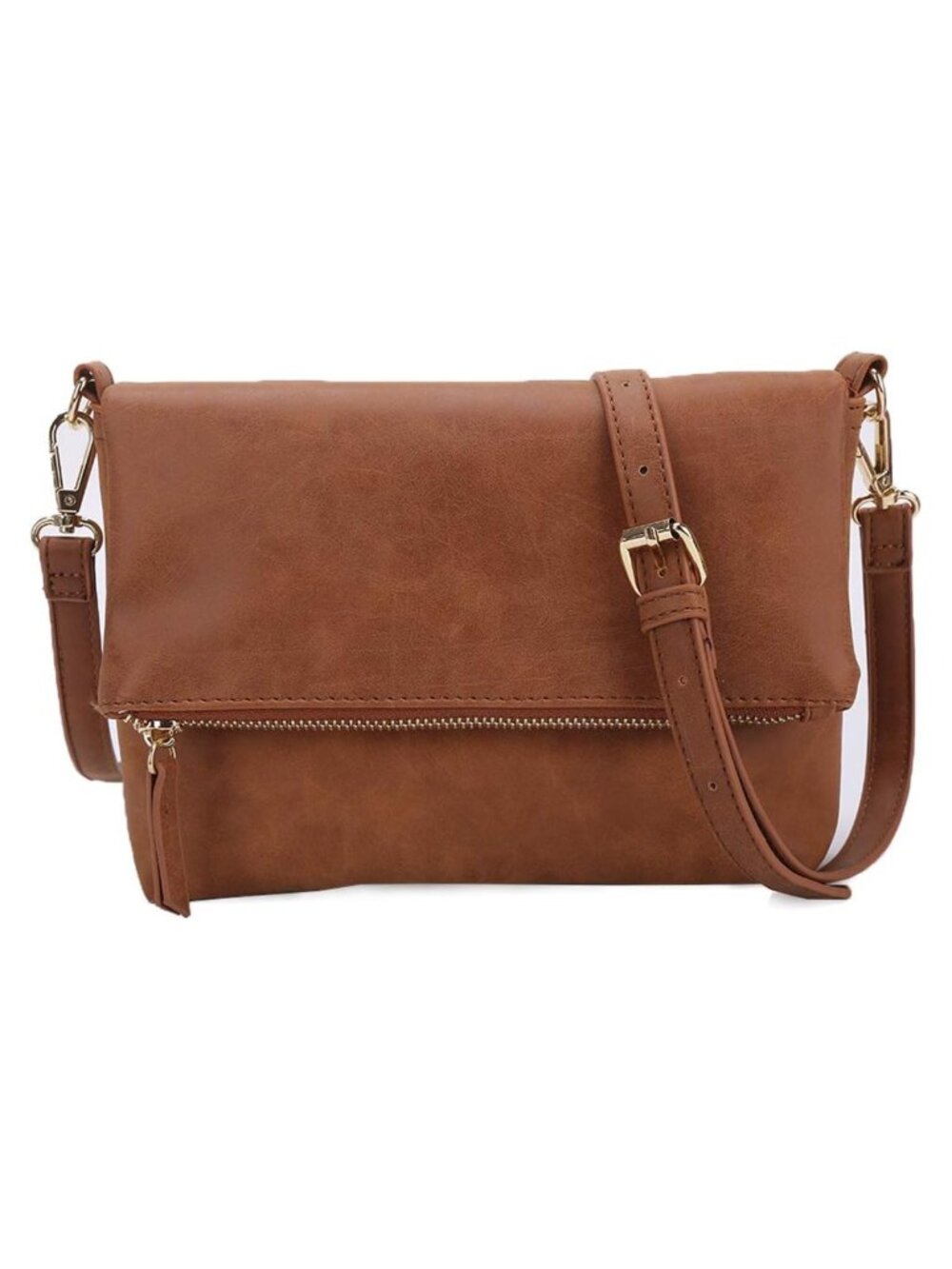 Faux Leather Crossbody Bag Vegan Detachable Strap Wristlet Purse